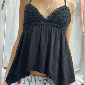 Boho Hollister black crochet tie back top #crochet